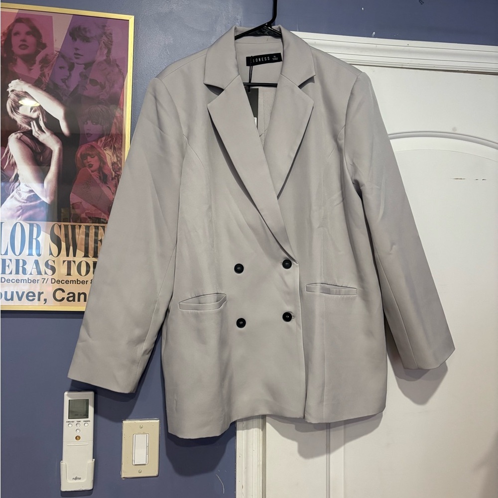 Double-Breasted Gray Blazer